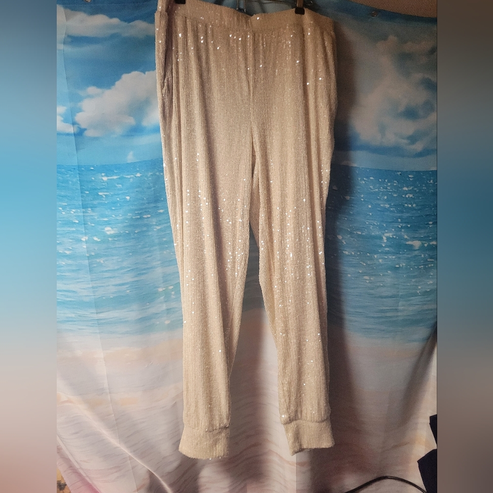 Cable & Gauge NWT Cream Sequin Jogger Style Pants Size Large